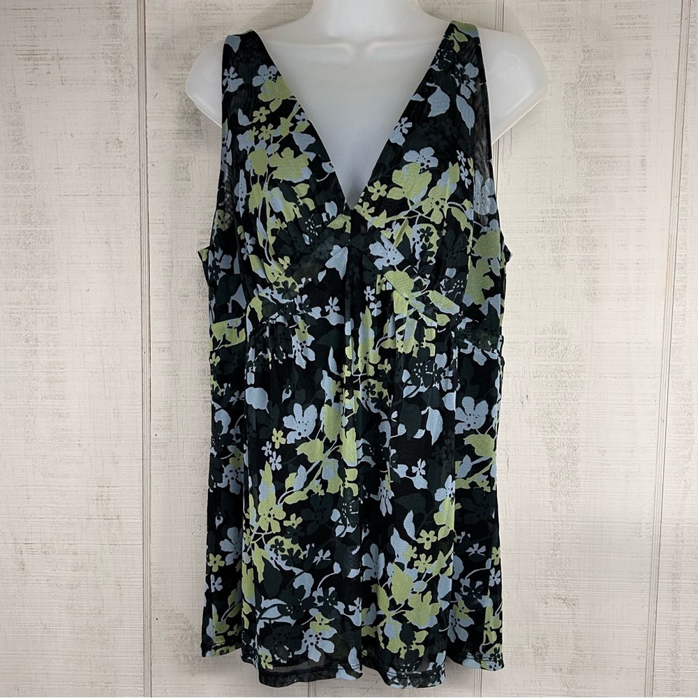 New York & Co Women Y2K Babydoll Tank Top Sz XL Fairy Grunge Whimsigoth Floral